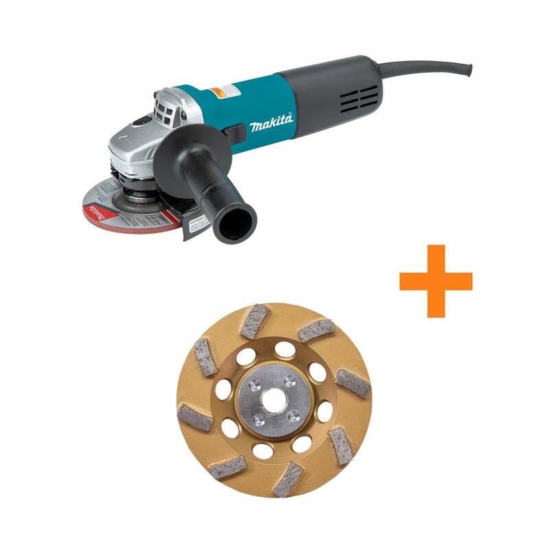 Amoladora angular compacta con cambio fácil de disco de 4.5 pulgadas y rueda de copa de diamante de 8 segmentos Turbo de 4.5 pulgadas, de 7.5 amperios y con cable - 9557NB-A-96403