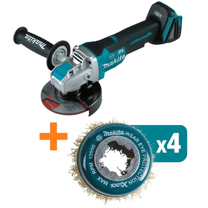 Makita 18V LXT Amoladora angular inalámbrica Brushless de 4-1/2 in./5 in. con interruptor de paleta X-LOCK y bono de 3 in. de cepillo de alambre X-Lock(Qty 4) - XAG26Z-D-726714