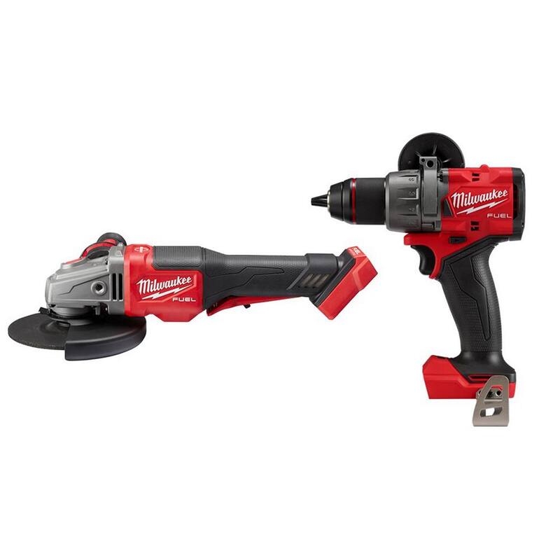 Milwaukee M18 FUEL 18-Volt Lithium-Ion Brushless Cordless 4-1/2 in./6 in. Esmeriladora con freno y interruptor de paleta junto con Taladro Percutor M18 - 2980-20-2904-20