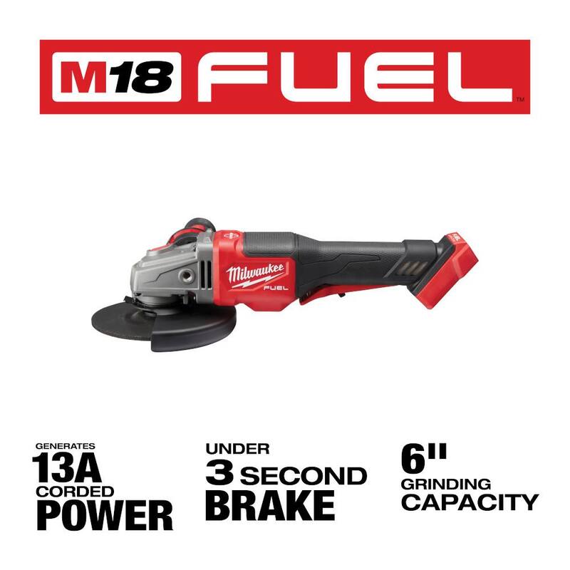 Milwaukee M18 FUEL 18-Volt Lithium-Ion Brushless Cordless 4-1/2 in./6 in. Esmeriladora con freno y interruptor de paleta junto con Taladro Percutor M18 - 2980-20-2904-20