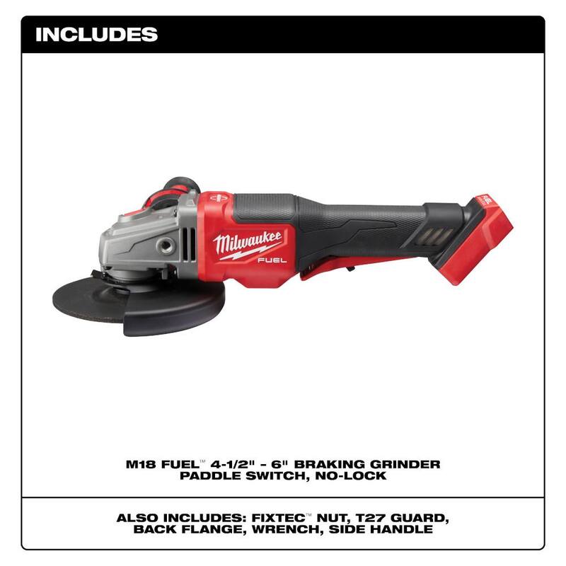 Amoladora inalámbrica sin escobillas Milwaukee M18 FUEL de 18 voltios con interruptor de paleta para frenado de 4-1/2 in./6 in. y kit de inicio de 8.0 Ah - 2980-20-48-59-1880.