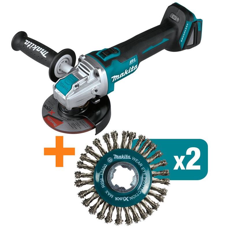 Amoladora angular inalámbrica sin escobillas Makita 18V LXT de 4-1/2 in./5 in. X-LOCK con bono de rueda de alambre retorcido de cuentas en serie X-Lock (Cantidad 2) - XAG25Z-D-726092