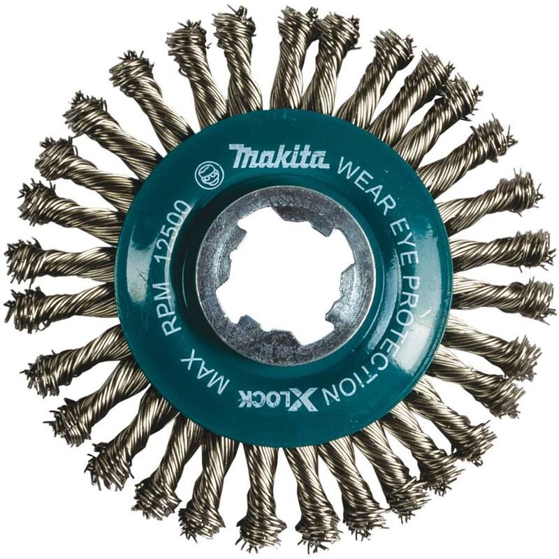 Amoladora angular Makita de 13 amperes con cable de 5 pulgadas X-LOCK con bono (cantidad 2) Rueda de alambre giratoria de cuentas de cuerda de acero inoxidable X-Lock 4-1/2 pulgadas - GA5080-D72609x2