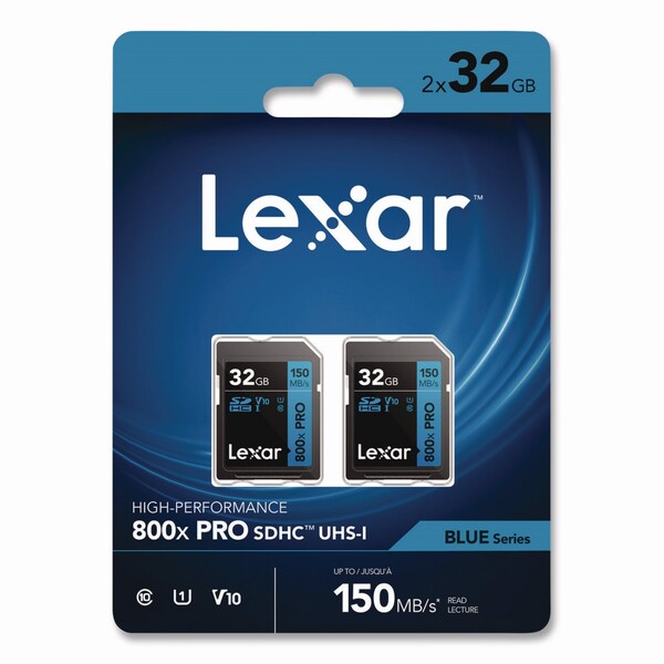 Lexar High Performance PRO BLUE Series SDHC Memory Card, UHS-I V10 U1 Class 10, 32 GB, 2PK - LSD800P-32G-B2U