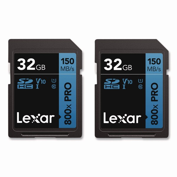 Lexar High Performance PRO BLUE Series SDHC Memory Card, UHS-I V10 U1 Class 10, 32 GB, 2PK - LSD800P-32G-B2U