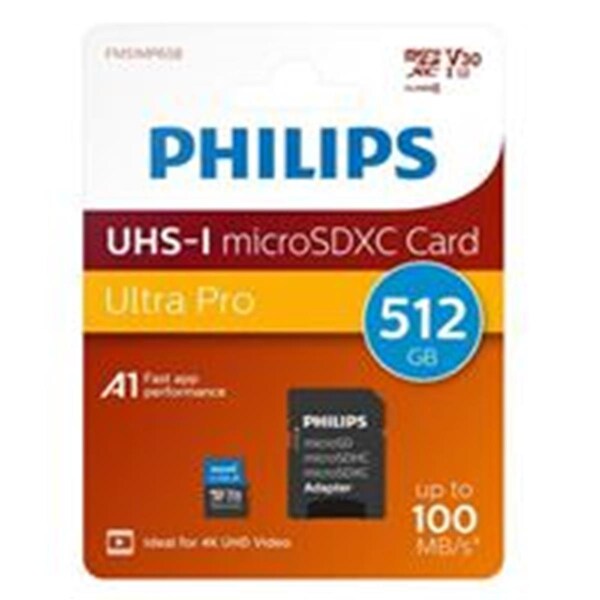 Signify MicroSDXC Cl10 UHS-I U3 512GB Flash Memory Card with Adapter - PHMSDA512GUHSIU3CA