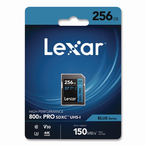 Lexar High-Performance PRO BLUE Series SDXC Memory Card, UHS-I V30 U1 Class 10, 256 GB - LSD800P-256G-BU