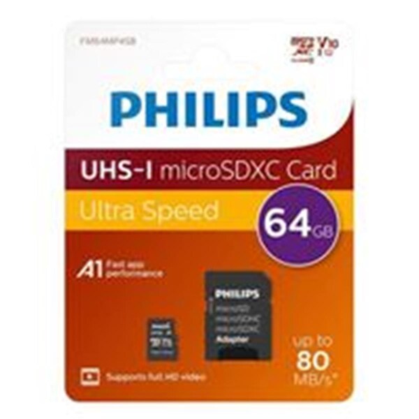 Signify 64GB MicroSDXC Class 10-UHS-1- V10 Flash Memory Card with Adapter - PHMSDM64GXC10U1