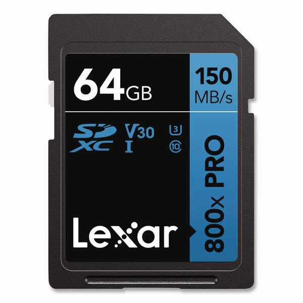 Lexar High-Performance PRO BLUE Series SDXC Memory Card, UHS-I V30 U1 Class 10, 64GB - LSD800P-64G-BNU