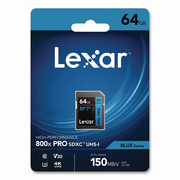 Lexar High-Performance PRO BLUE Series SDXC Memory Card, UHS-I V30 U1 Class 10, 64GB - LSD800P-64G-BNU