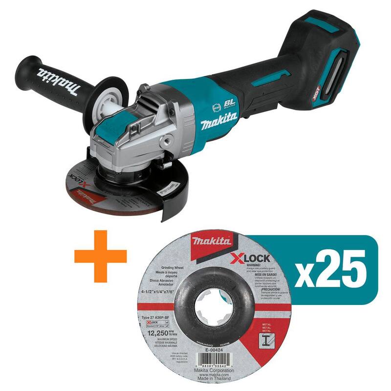 Makita 40V máximo XGT Inalámbrico sin Escobillas 5 pulgadas Interruptor de Paleta X-LOCK Amoladora Angular con Rueda de Molienda 36-Grit de bonificación X-LOCK (Qty 25) - GAG13Z-E0042425
