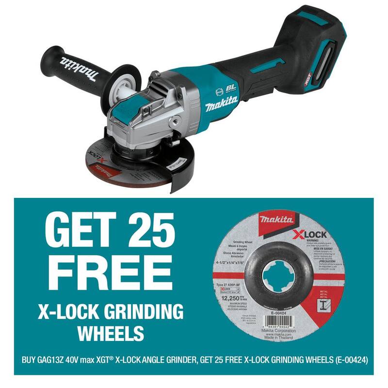 Makita 40V máximo XGT Inalámbrico sin Escobillas 5 pulgadas Interruptor de Paleta X-LOCK Amoladora Angular con Rueda de Molienda 36-Grit de bonificación X-LOCK (Qty 25) - GAG13Z-E0042425