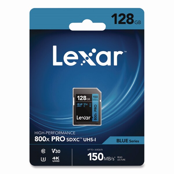 Lexar High-Performance PRO BLUE Series SDXC Memory Card, UHS-I V30 U1 Class 10, 128 GB - LSD800P-128G-BU