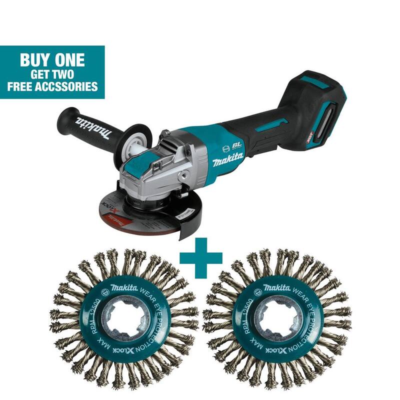 Makita 40V max XGT Sin escobillas inalámbrico de 5 pulgadas X-LOCK Interruptor de paleta Amoladora angular con bono (cantidad 2) Rueda de alambre tejido de 4-1/2 pulgadas - GAG13Z-D72609x2