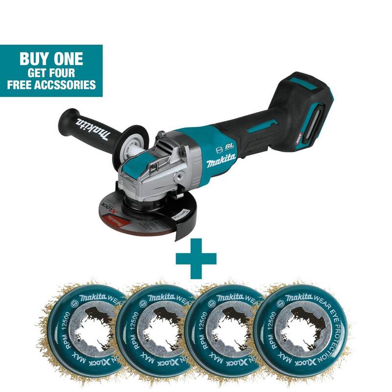 Amoladora Angular sin escobillas inalámbrica XGT de 40V máx. de Makita de 5 pulgadas con interruptor tipo paleta X-LOCK y regalo de 4 cepillos de alambre de 3 pulgadas con copa abocardada (qty 4) - GAG13Z-D72671x4