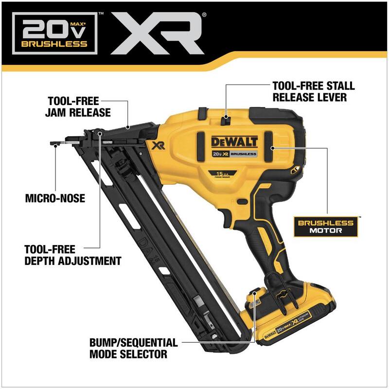 DEWALT 20V MAX XR Clavadora de acabado inalámbrica de 15 gauges de iones de litio - DCN650D1