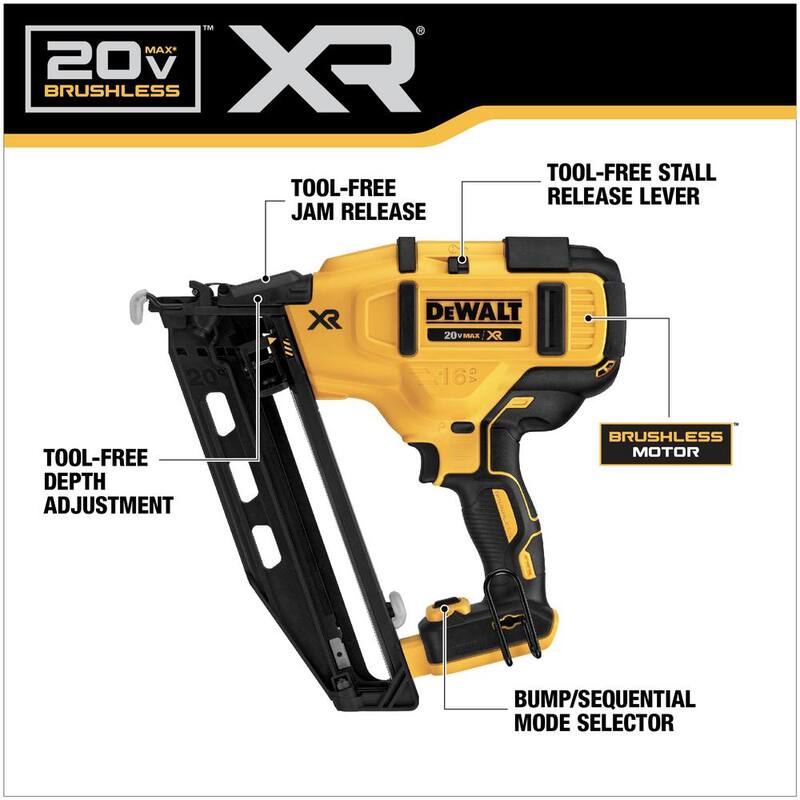 DEWALT 20V MAX XR Clavadora angular inalámbrica de acabado de calibre 16 de iones de litio (sólo herramienta) - DCN660B