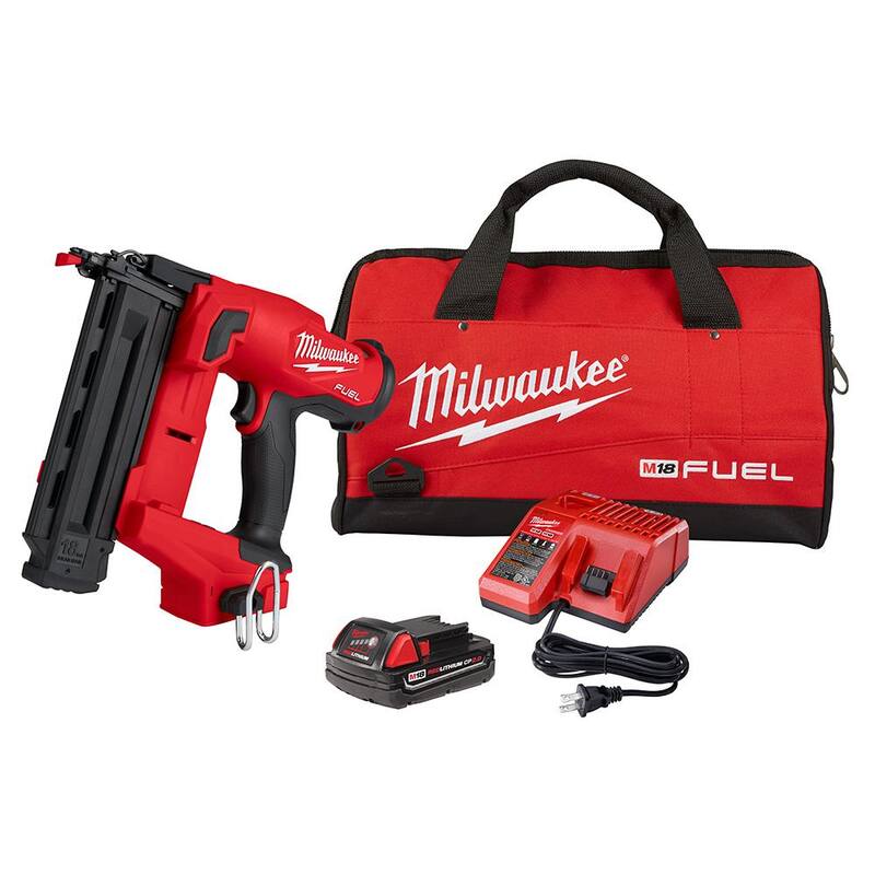 Milwaukee M18 FUEL GEN II 18-Volt 18-Gauge Lithium-Ion Brushless Cordless Brad Nailer Kit con una batería de 2.0 Ah, cargador y bolsa - 2746-21CT