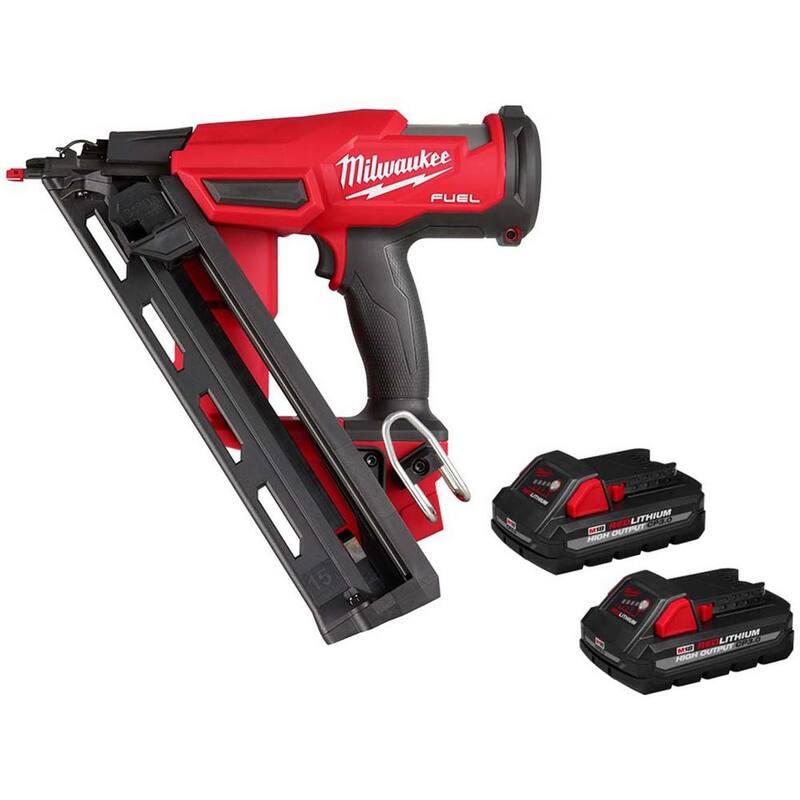 Milwaukee M18 FUEL Brushless Cordless Gen II 15-Gauge Angled Finish Nailer con paquete de batería M18 HIGH OUTPUT CP 3.0Ah (paquete de 2) - 2839-20-48-11-1837