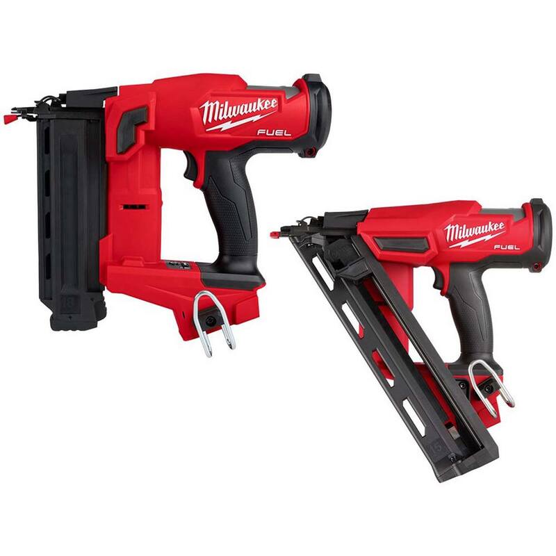 Milwaukee M18 FUEL Clavadora inalámbrica sin escobillas de 18 calibres con clavos de brad, y Clavadora inalámbrica sin escobillas de 15 calibres con acabado angulado - 2746-20-2839-20