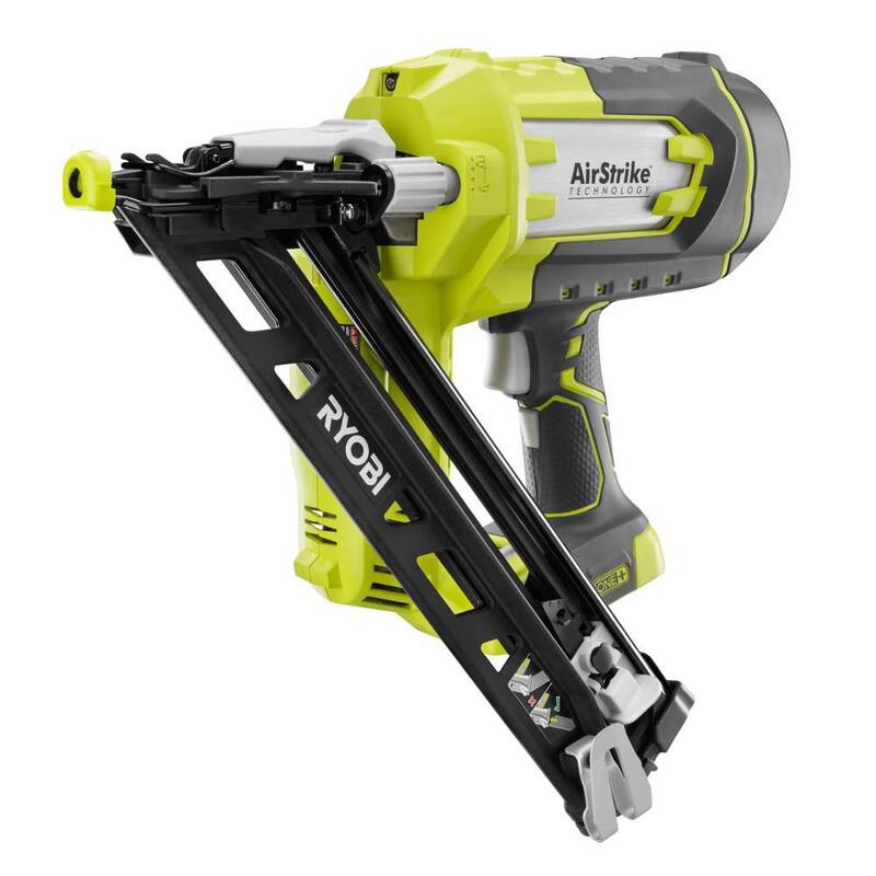 RYOBI ONE+ 18V Clavadora de acabado angular inalámbrica de 15 calibres de litio-ion (herramienta solamente) con clavos de muestra - P330