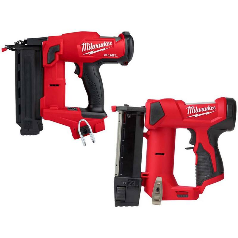 Milwaukee M18 FUEL Clavadora Inalámbrica de Claibro 18-Gauge sin Escobillas de Iones de Litio de 18 Voltios Gen II con Clavadora Inalámbrica de Pins de Claibro de 23-Gauge M12 - 2746-20-2540-20