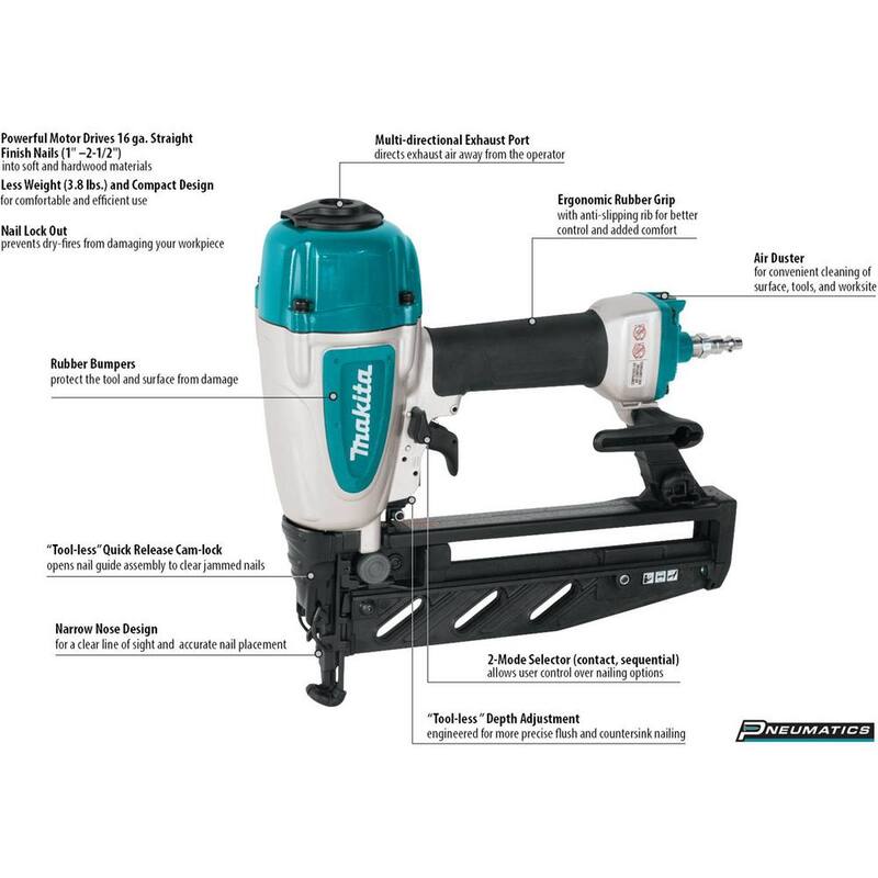 Clavadora neumática de calibre 16 de 2-1/2 pulgadas de Makita - AF601