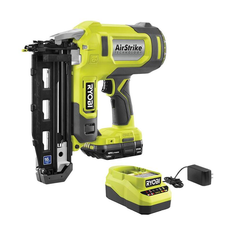 Clavadora inalámbrica RYOBI ONE+ 18V calibre 16 con batería de 1.5 Ah y cargador - P326KN