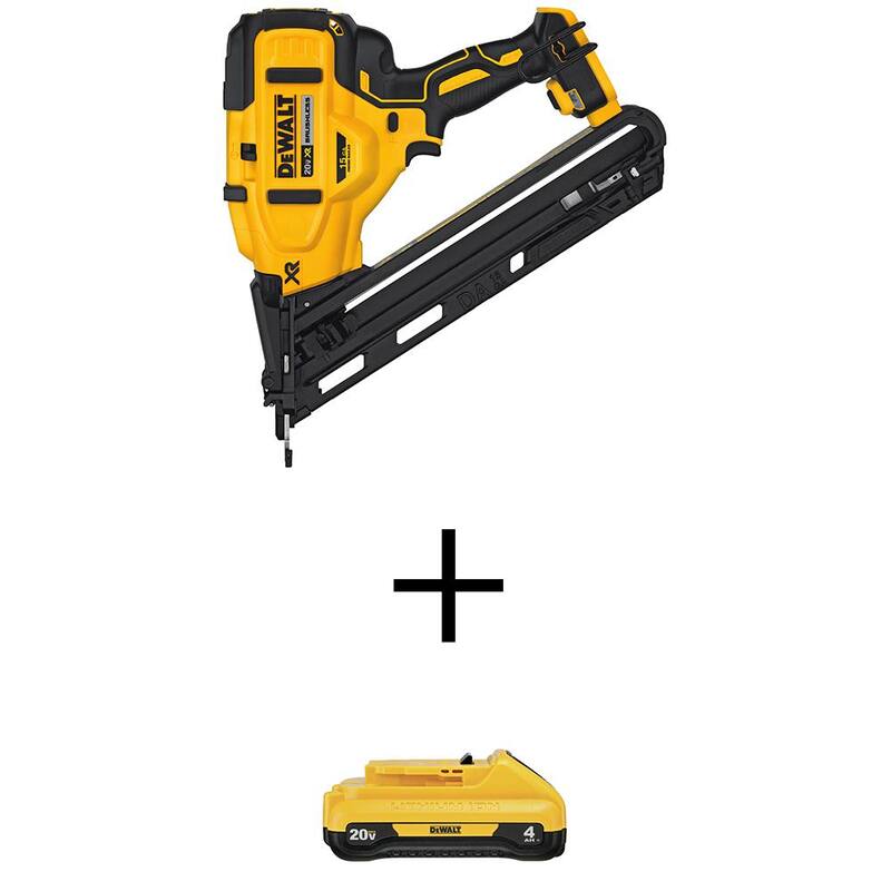 Clavadora angular inalámbrica DEWALT 20V MAX XR de 15 calibres con batería compacta de iones de litio de 20V MAX 4.0Ah - DCN650BWDCB240