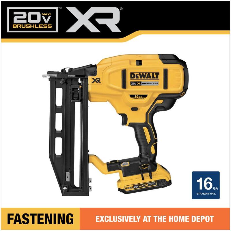 DEWALT 20V MAX XR Clavadora inalámbrica de acabado de calibre 16 con batería de 2.0Ah, cargador y bolsa de kit - DCN662D1