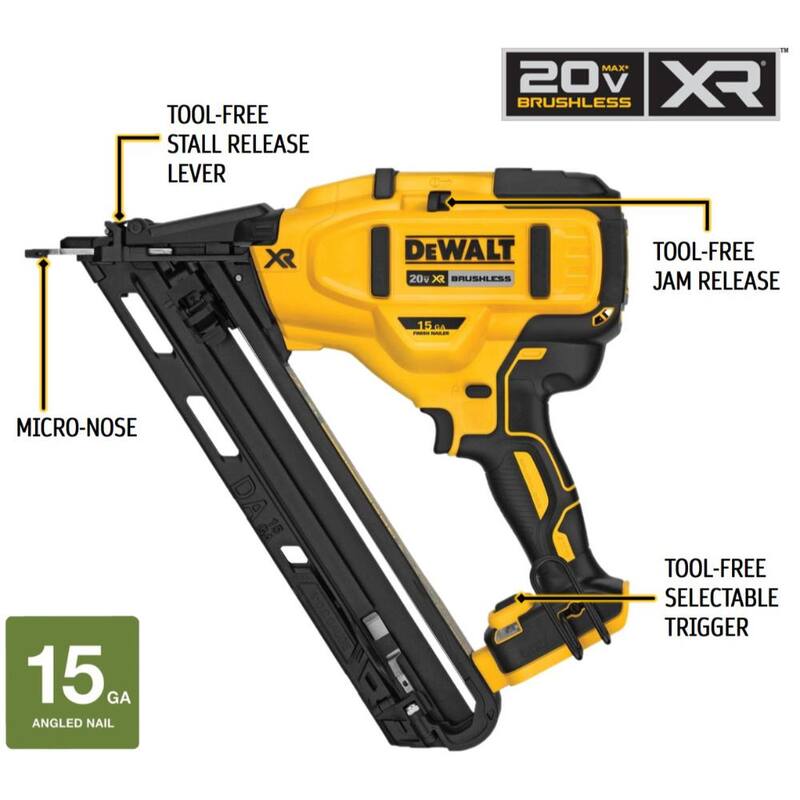 DEWALT 20V MAX XR Lithium-Ion 15-Gauge Cordless Finish Nailer y 18-Gauge Brad Nailer (Herramientas únicamente) - DCN650B680B.