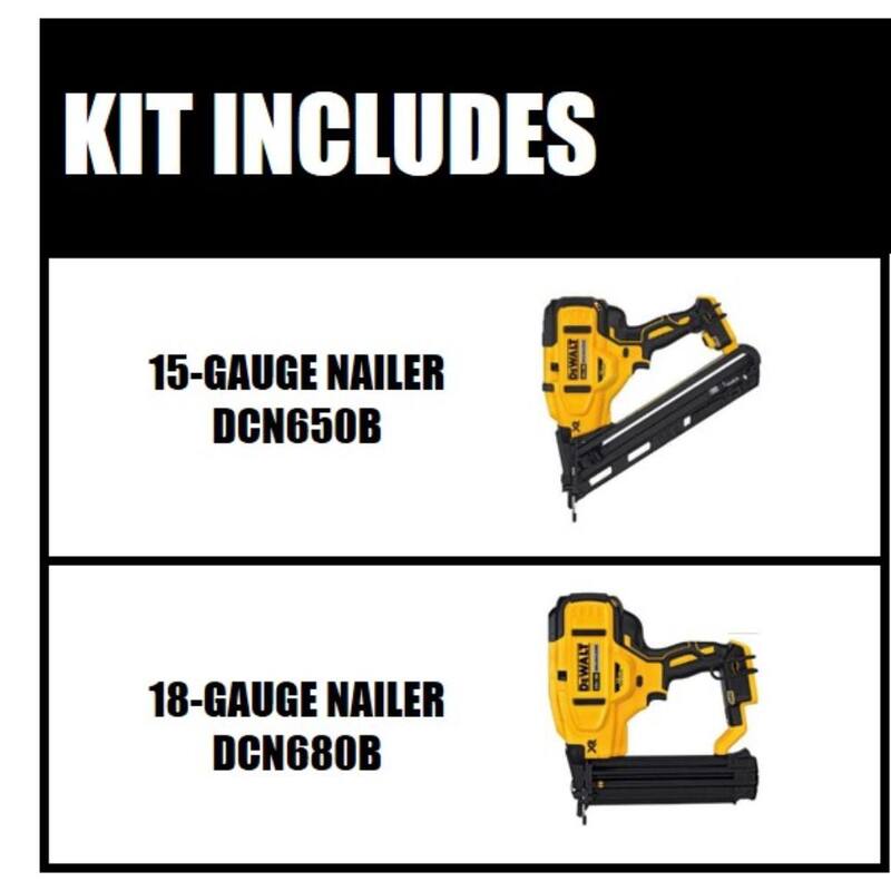 DEWALT 20V MAX XR Lithium-Ion 15-Gauge Cordless Finish Nailer y 18-Gauge Brad Nailer (Herramientas únicamente) - DCN650B680B.