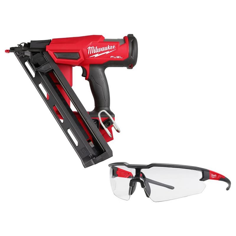 Milwaukee M18 FUEL 18-Volt Lithium-Ion Brushless Cordless Gen II 15GA Finish Nailer Herramienta solamente con lentes de seguridad antirrayaduras transparentes - 2839-20-48-73-2010