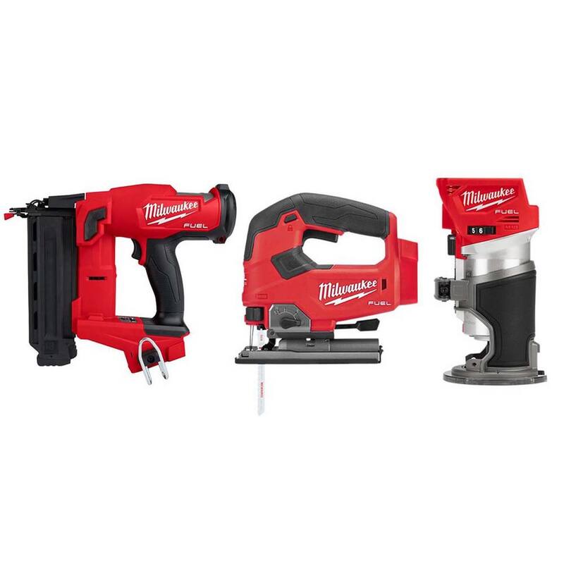 Milwaukee M18 FUEL 18-Volt Lithium-Ion Brushless Gen II 18-Gauge Cordless Brad Nailer/Jig Saw with Router Combo Kit (3 Herramientas) - 2746-20-2723-20-2737-20