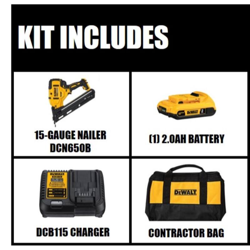 Kit de Clavadora Inalámbrica DEWALT 20V MAX XR de Iones de Litio de 15-Gauge y Clavos de Acabado Angulados de 2 pulgadas de 15-Gauge (2500 Piezas) - DCN650D1W200-2
