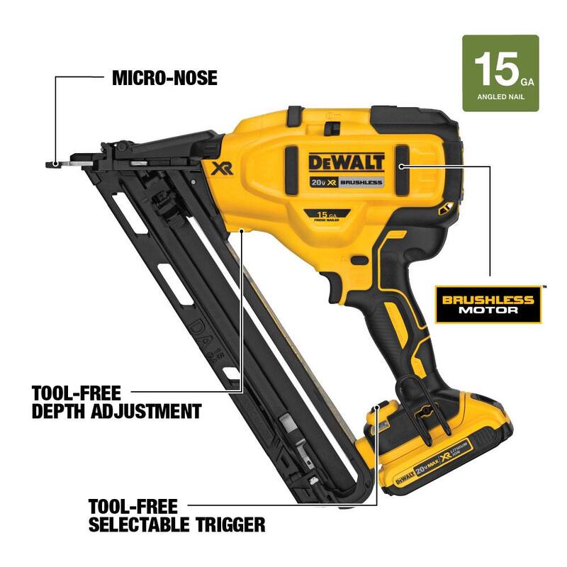 Kit de Clavadora Inalámbrica DEWALT 20V MAX XR de Iones de Litio de 15-Gauge y Clavos de Acabado Angulados de 2 pulgadas de 15-Gauge (2500 Piezas) - DCN650D1W200-2