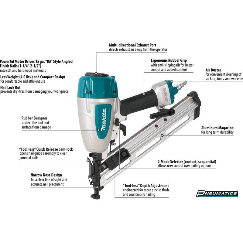Clavadora de acabado angular de calibre 15 de Makita de 2-1/2 pulgadas de aire comprimido - AF635