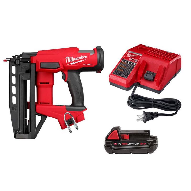 Milwaukee M18 FUEL 18-Volt Lithium-Ion Brushless Cordless Gen ll 16-Gauge Straight Finish Nailer Kit con una batería/cargador de 2.0 Ah - 3020-20-48-11-1820-48-59-1812