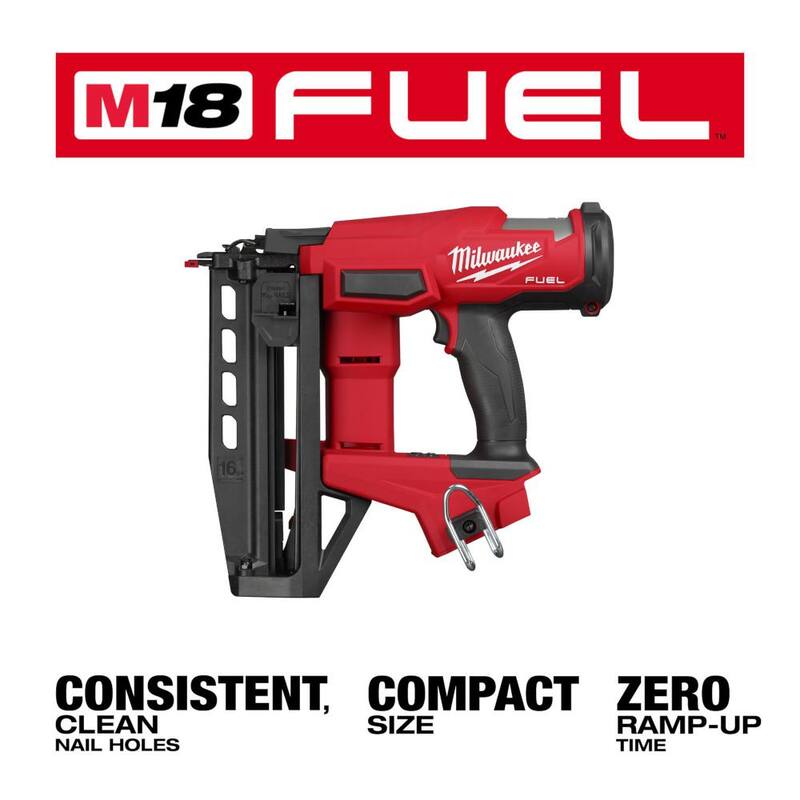 Clavadora de acabado recto Milwaukee M18 FUEL de 18 voltios de 16 calibres sin escobillas de iones de litio inalámbrica Gen ll con clavadora de 18 calibres (Solo herramienta) - 3020-20-2746-20.