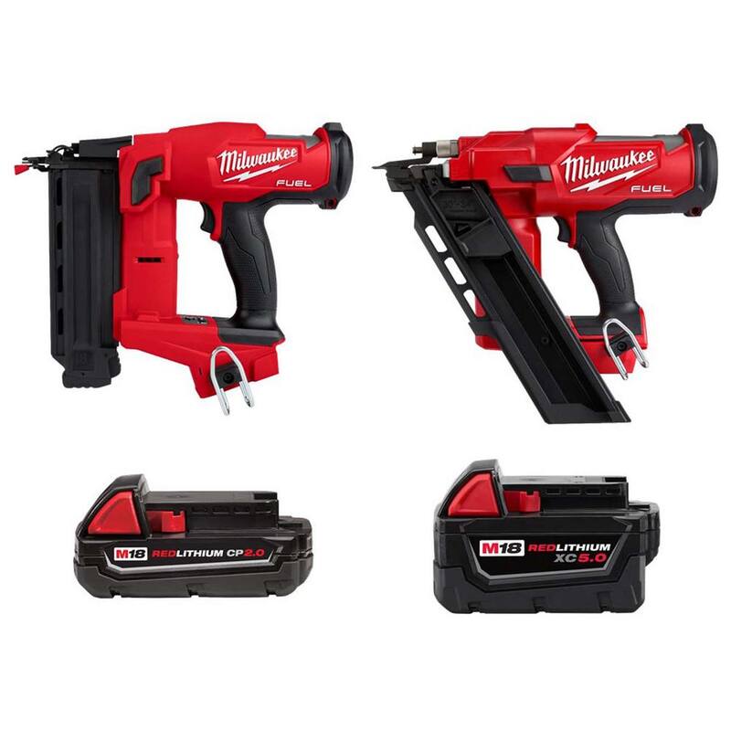 Milwaukee M18 FUEL Clavadora inalámbrica de 18 calibres, clavadora para enmarcar de 30 grados de 3-1/2 pulgadas, batería de 2.0 Ah M18, batería de 5.0 Ah XC M18 - 2746-20-48-11-1820-2745-20-48-11-1850