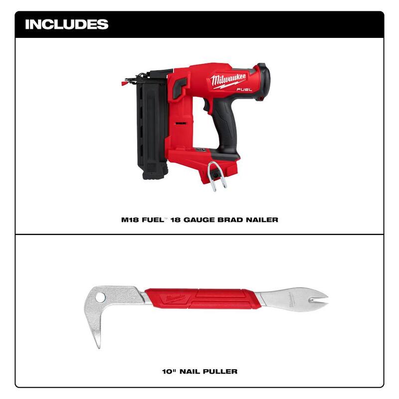 Milwaukee M18 FUEL 18-Volt Lithium-Ion Brushless Cordless Gen II 18-Gauge Brad Nailer (Herramienta solamente) con Removedor de Clavos de 10 pulgadas y Dimpleador - 2746-20-48-22-9031