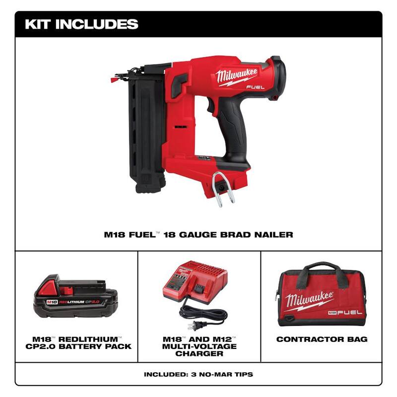 Milwaukee M18 FUEL GEN II 18-Volt 18-Gauge Lithium-Ion Brushless Cordless Brad Nailer Kit con M18 Oscillating Multi-Tool - 2746-21CT-2626-20