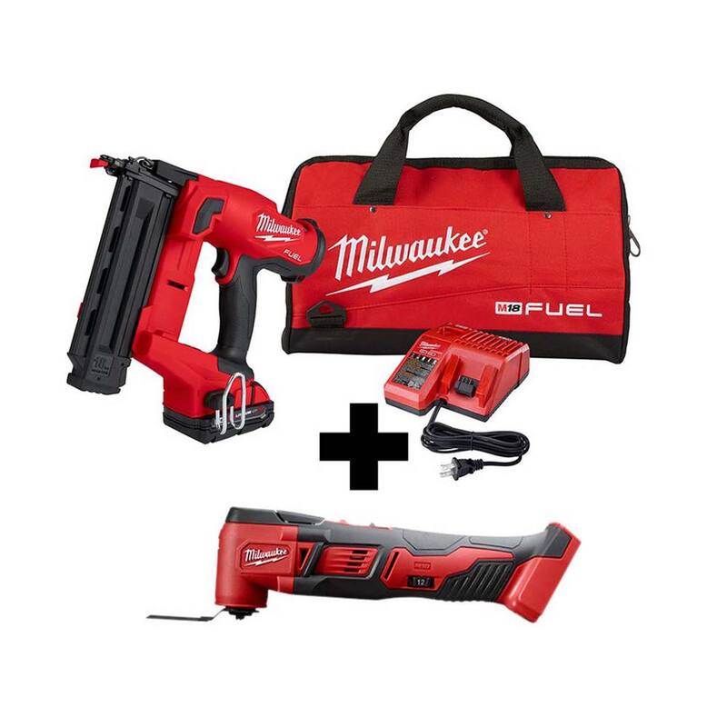 Milwaukee M18 FUEL GEN II 18-Volt 18-Gauge Lithium-Ion Brushless Cordless Brad Nailer Kit con M18 Oscillating Multi-Tool - 2746-21CT-2626-20