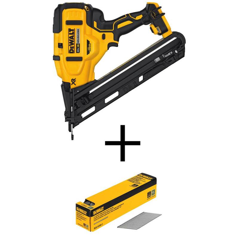 DEWALT 20V MAX XR Clavadora Angular Inalámbrica de Acabado de 15-Gauge (Sólo Herramienta) y Clavos de Acabado Angulados de 2 pulgadas x 15-Gauge (2500 Piezas) - DCN650BW15200-2
