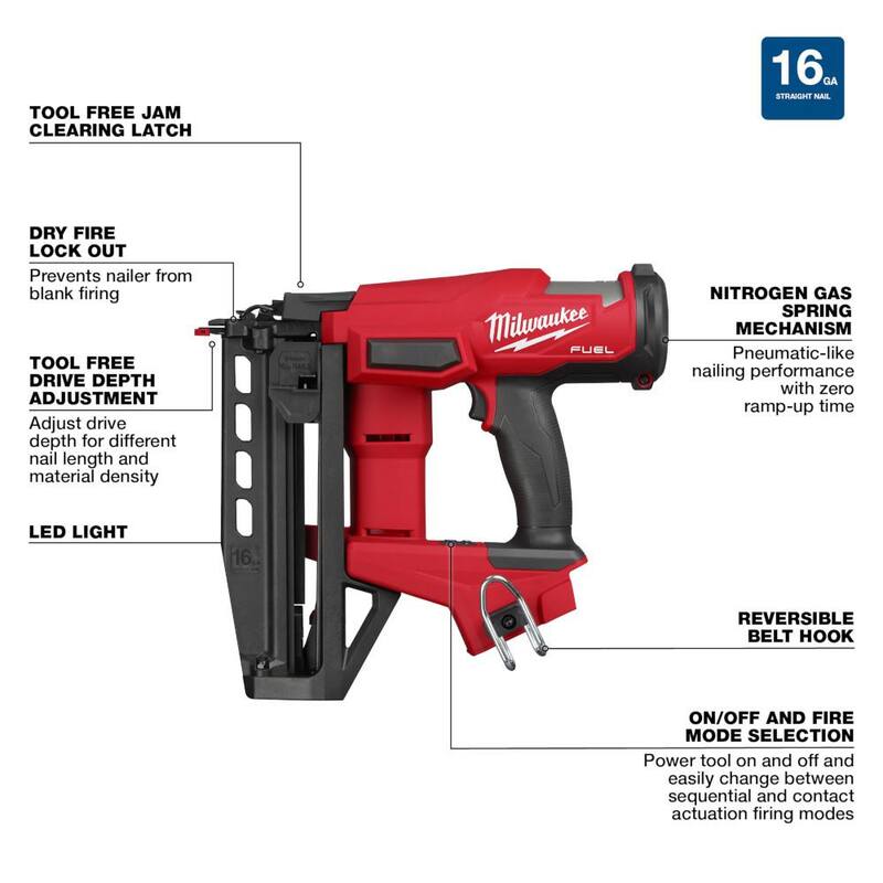 Clavadora de acabado recto Milwaukee M18 FUEL de 18 voltios de 16 calibres inalámbrica sin escobillas de iones de litio Gen ll (Herramienta solamente) con lentes de seguridad - 3020-20-48-73-2010.