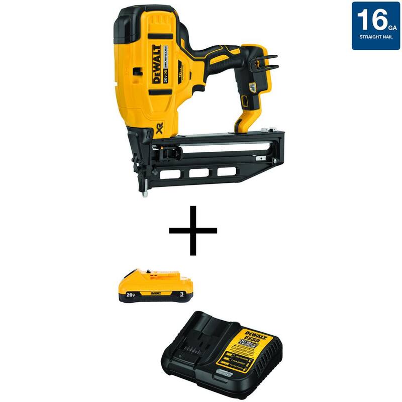 DEWALT 20V MAX XR Clavadora inalámbrica de acabado de 16 calibres de ion de litio, (1) Batería de 3.0Ah y Cargador - DCN662W230C