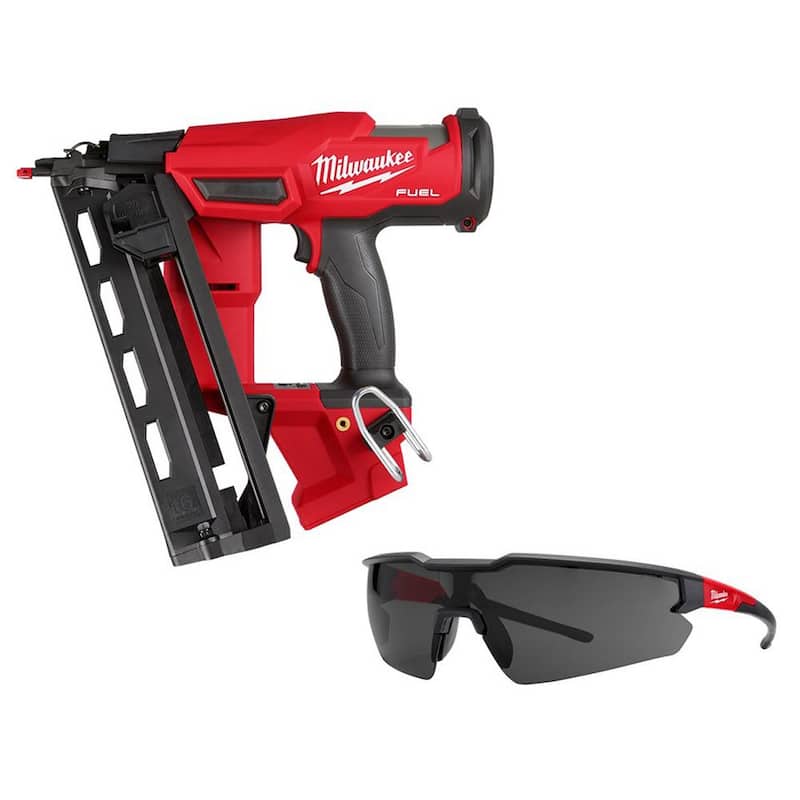 Martillo M18 FUEL de Milwaukee de 18 voltios con tecnología de iones de litio sin escobillas Gen 2, clavadora de acabado de 16GA, solo herramienta con lentes de seguridad tintados anti rayaduras - 2841-20-48-73-2015.