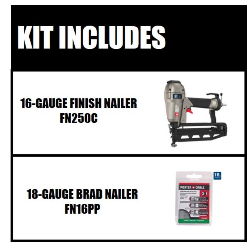 Kit de clavadora neumática de calibre 16 de 2-1/2 pulgadas y paquete de proyecto de clavos de acabado de calibre 16 (900 por caja) - FN250C con FN16PP