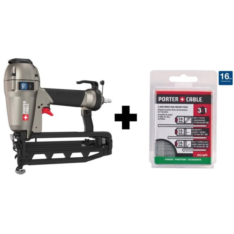 Kit de clavadora neumática de calibre 16 de 2-1/2 pulgadas y paquete de proyecto de clavos de acabado de calibre 16 (900 por caja) - FN250C con FN16PP