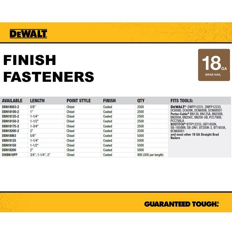 Clavadora neumática de calibre 18 DEWALT con clavos de metal de calibre 18 de 2 pulgadas (2500 por paquete) - DWFP12233W200-2